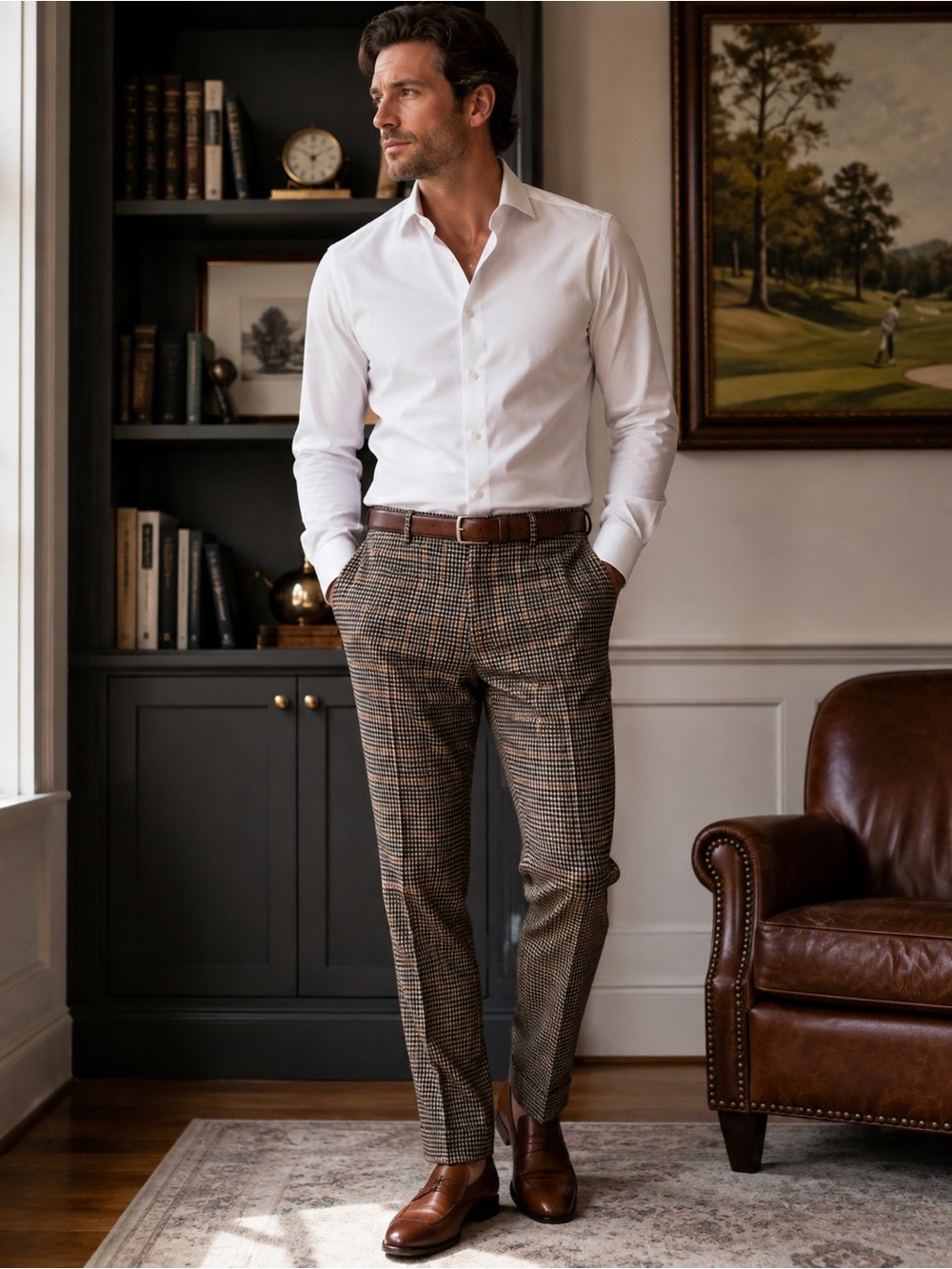 Elevee Custom Tailored Men's Plaid Dress Pants|High-End Bespoke Trousers Luxury